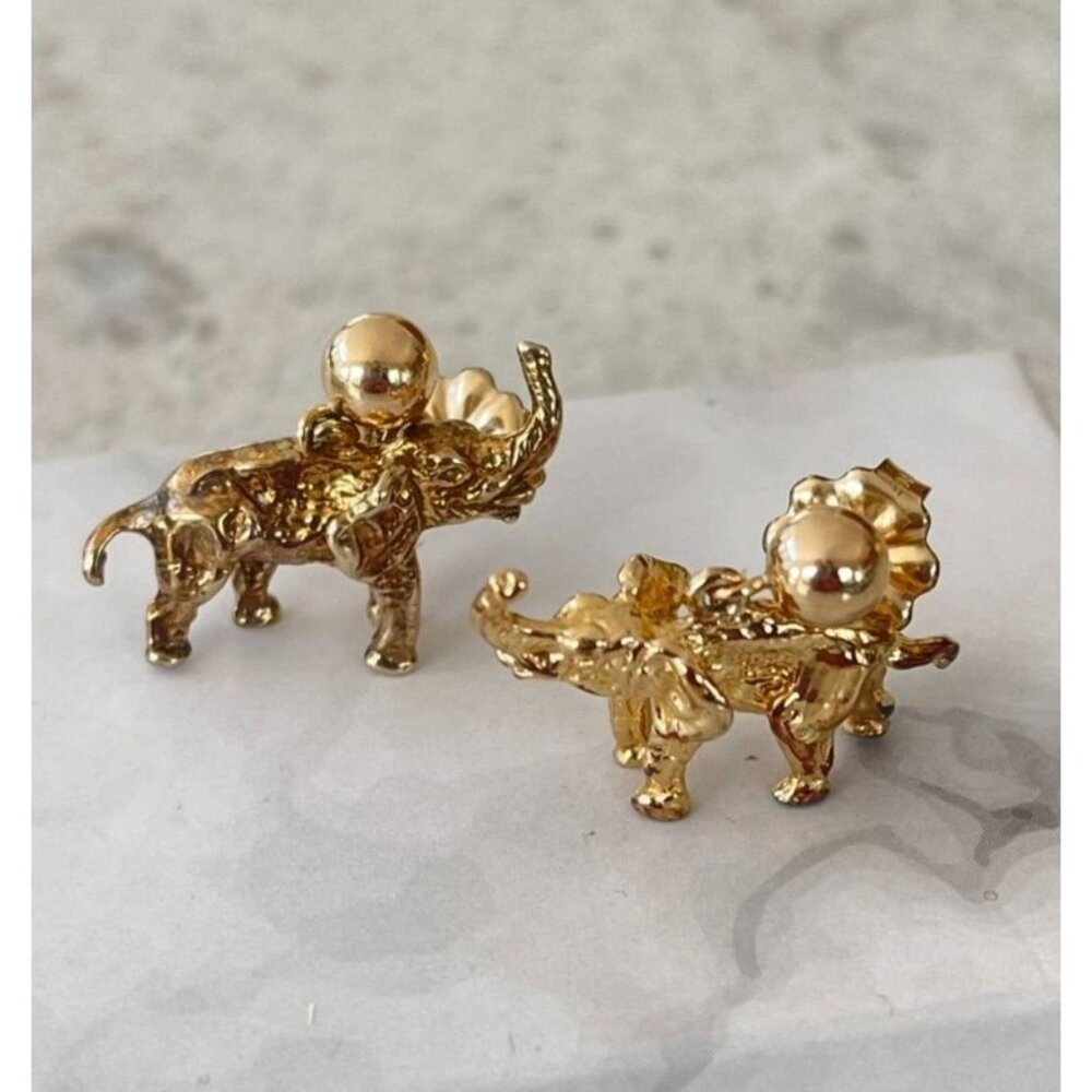 Sterling Elephant Drop Earrings with 14K Gold Filled Studs - Picture 3 of 5